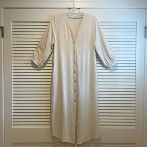 Natural woven cotton/linen button up maxi shirt dress